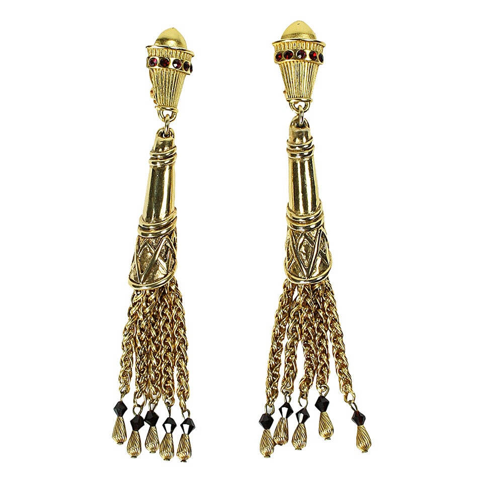 Dramatic 1980s Claire Deve Tassel Shoulder Duster Earrings For Sale