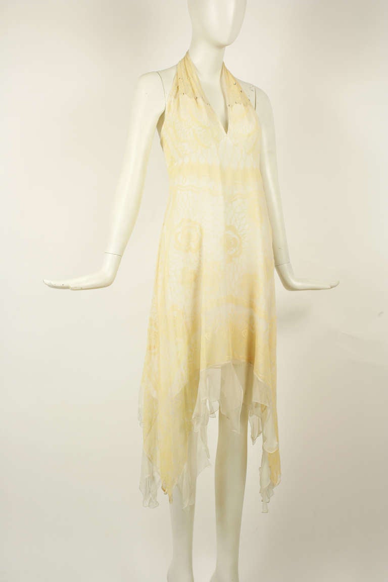 Zandra Rhodes Cream and White Halter Dress Wedding In Excellent Condition In New York, NY