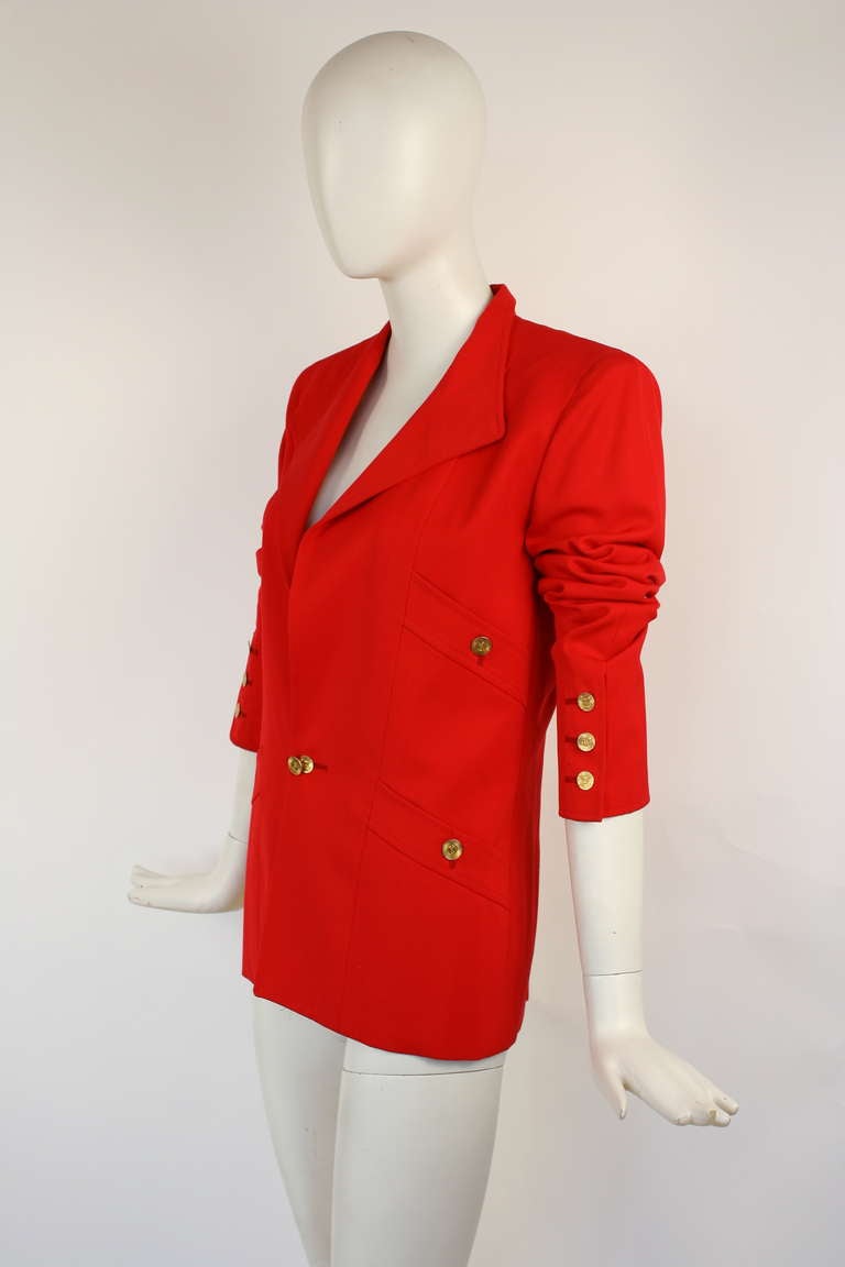 Chanel Red Blazer In Excellent Condition For Sale In New York, NY