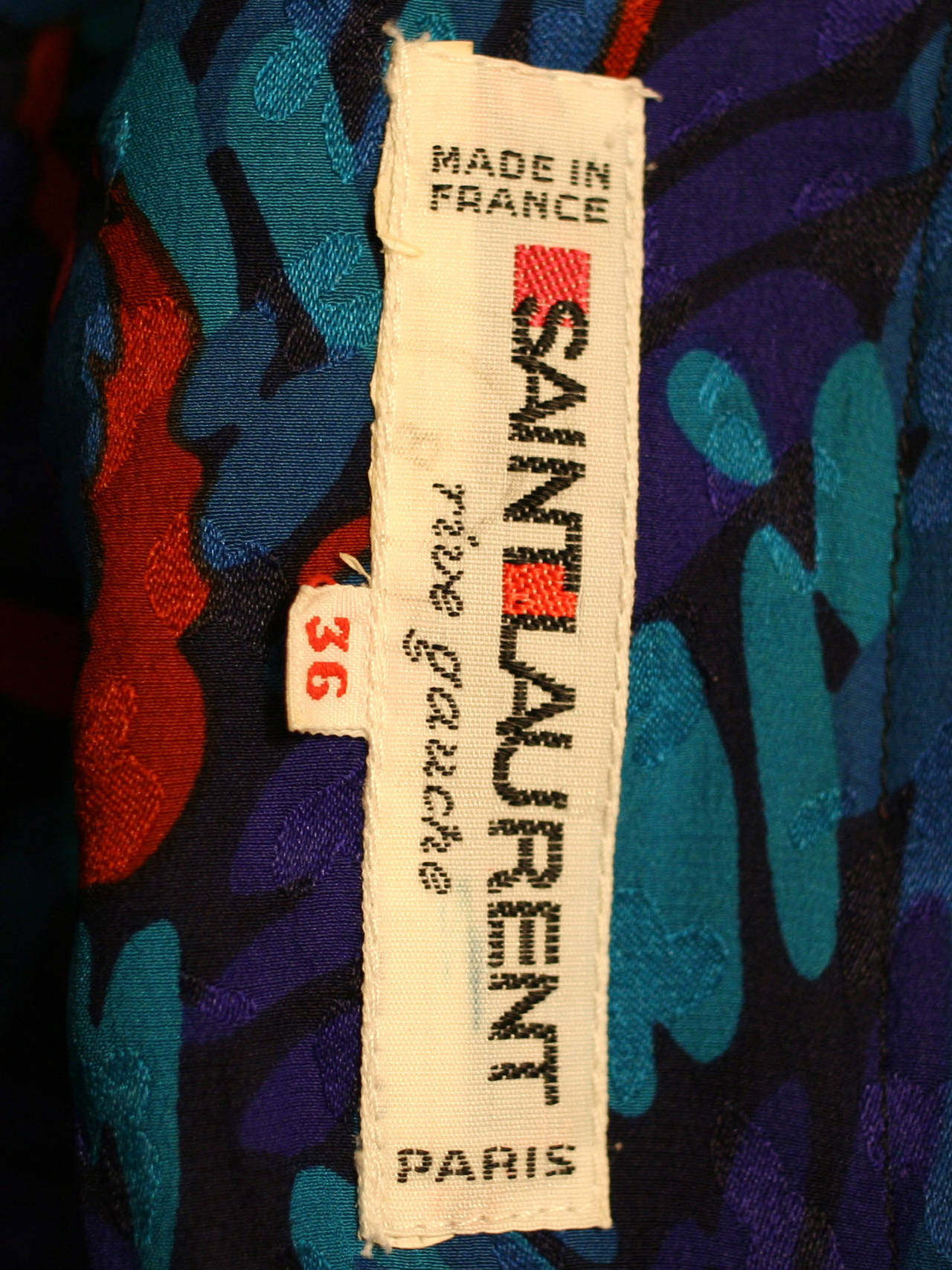 Vintage Yves Saint Laurent Silk Blue and Purple Print Dress For Sale 3