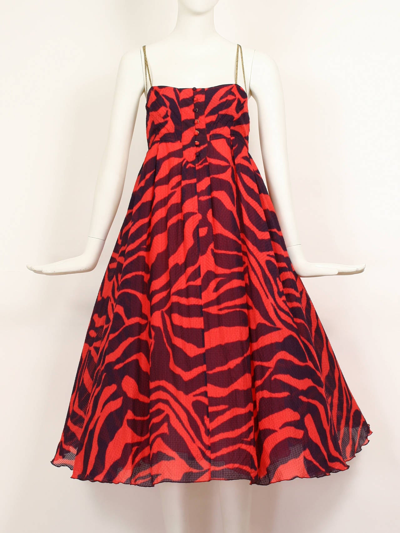Borbonese Silk Abstract Coral and Purple Print Sun Dress For Sale 1