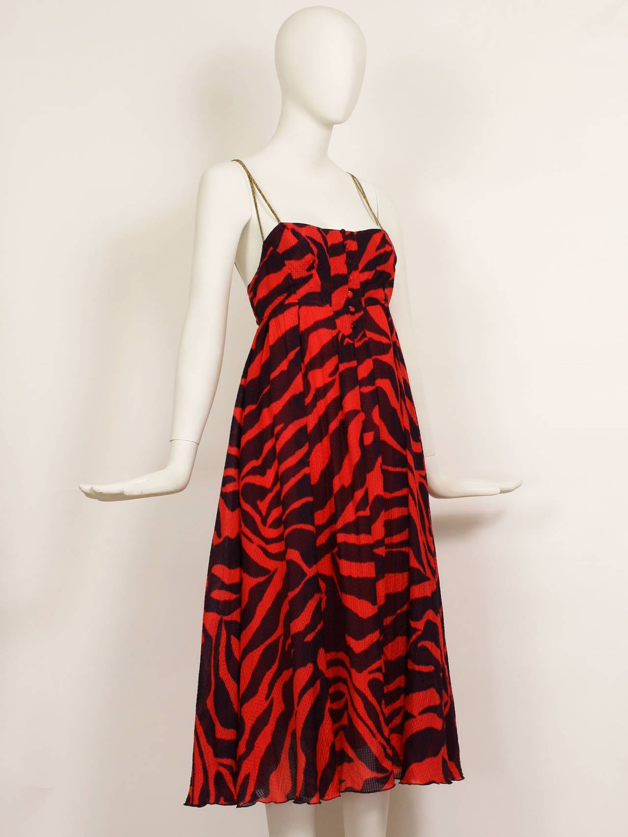 Borbonese Silk Abstract Coral and Purple Print Sun Dress In Excellent Condition For Sale In New York, NY