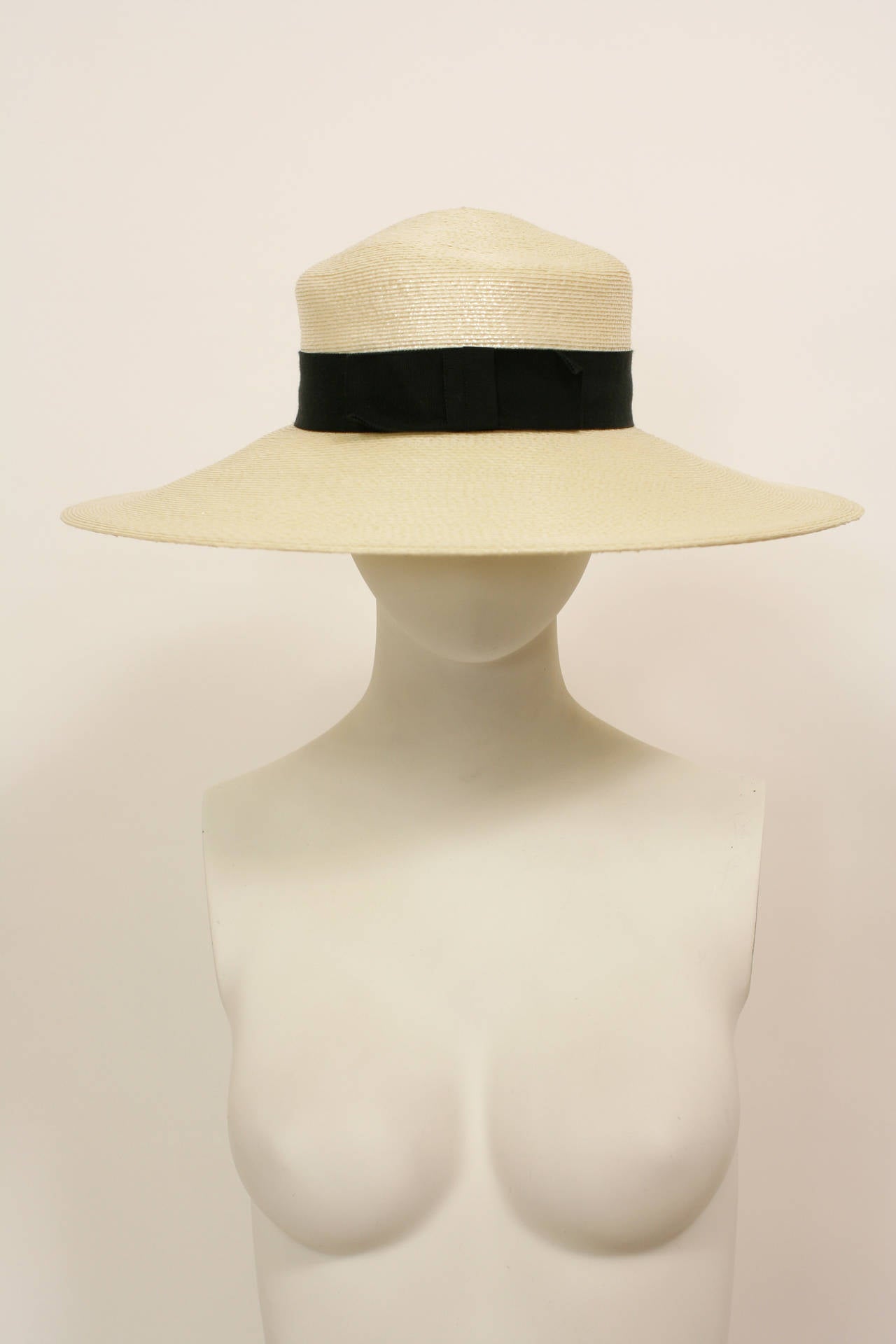 Yves Saint Laurent Pearlized Ivory Wide-Brim Resort Hat YSL In Excellent Condition In New York, NY