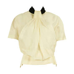 Vintage Christian Dior Sculptural Cream and Black Silk Blouse #20115