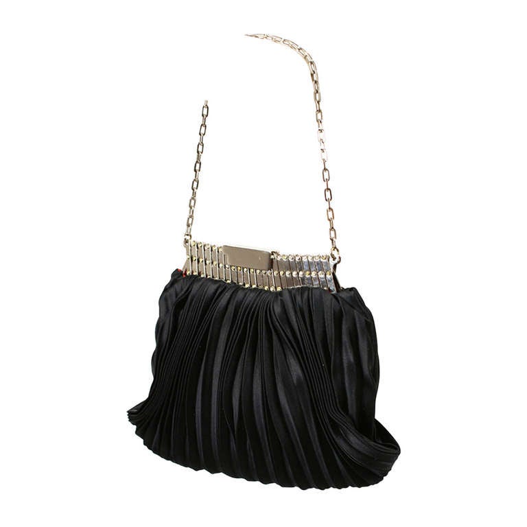 Valentino Black Pleated Evening Bag For Sale
