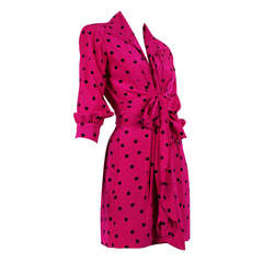 Yves Saint Laurent Fuchsia Polka Dot Silk Dress YSL