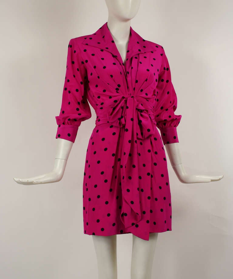 Yves Saint Laurent Fuchsia Polka Dot Silk Dress YSL