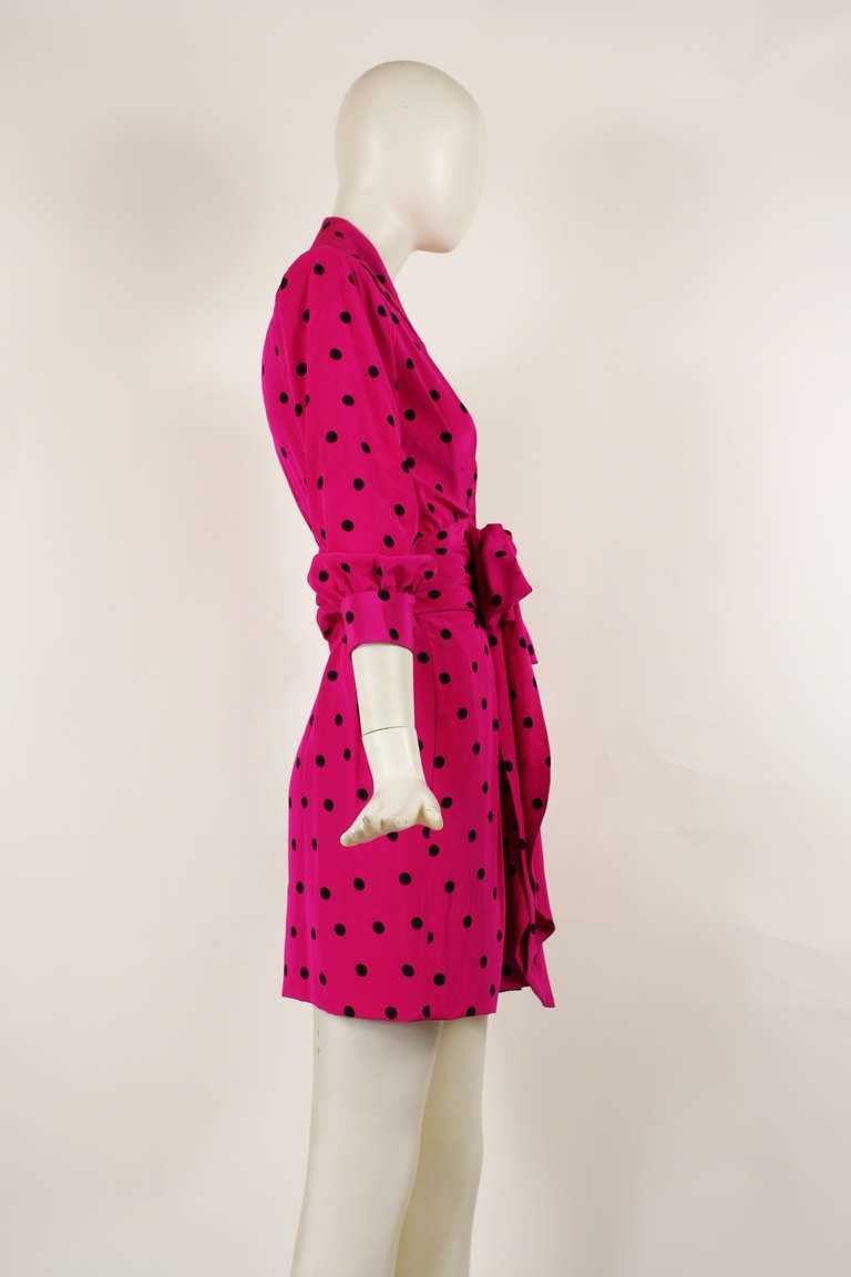 Yves Saint Laurent Fuchsia Polka Dot Silk Dress YSL For Sale 1