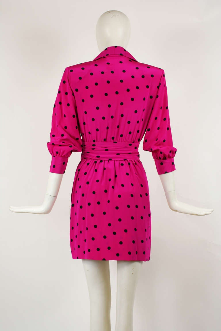 Yves Saint Laurent Fuchsia Polka Dot Silk Dress YSL For Sale 2