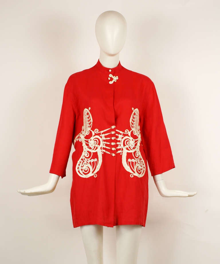 Christian Dior Red Linen Embroidered Tunic #80787