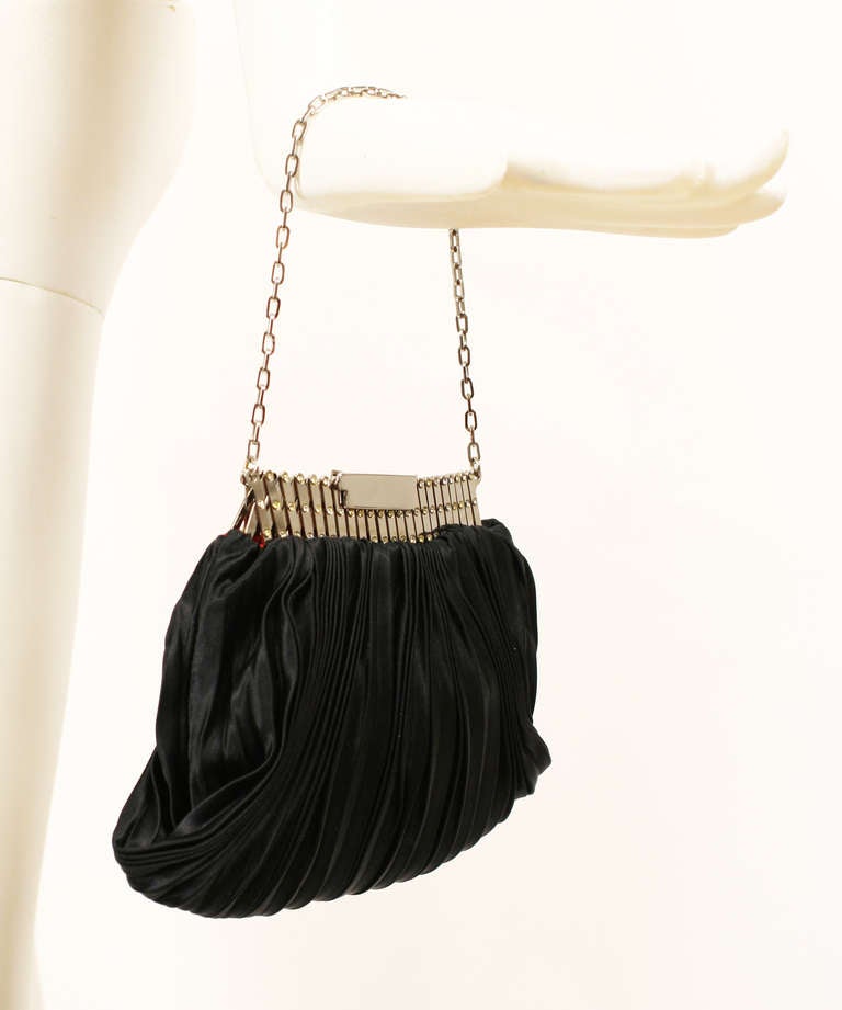 Valentino Black Pleated Evening Bag In Excellent Condition For Sale In New York, NY