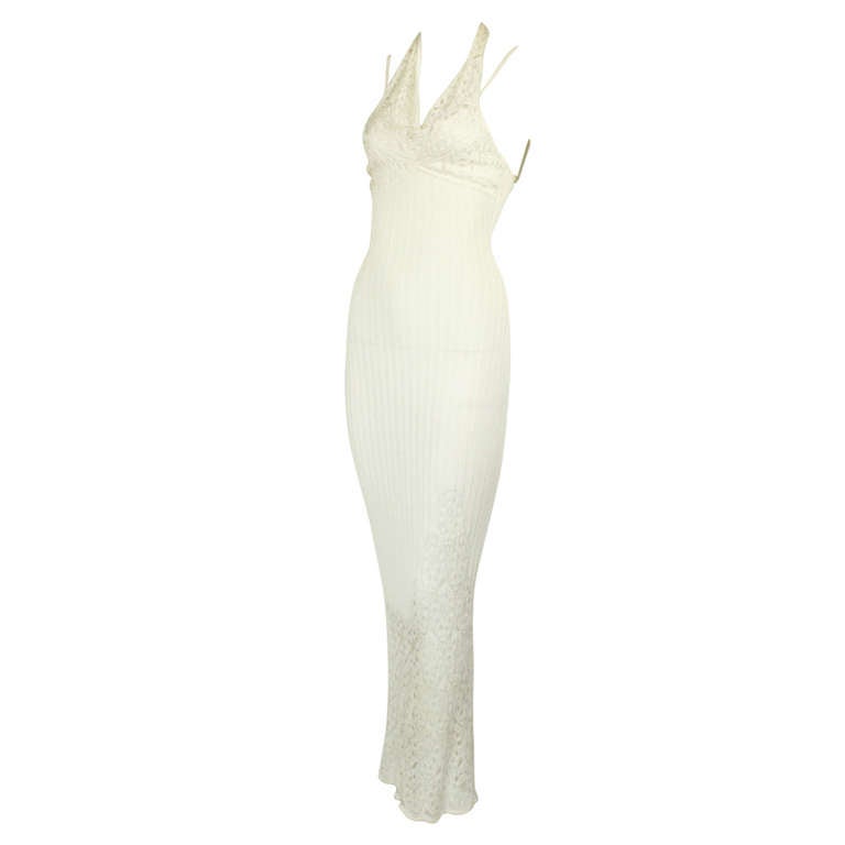 John Galliano White Open Knit Resort Dress / Beach Wedding For Sale