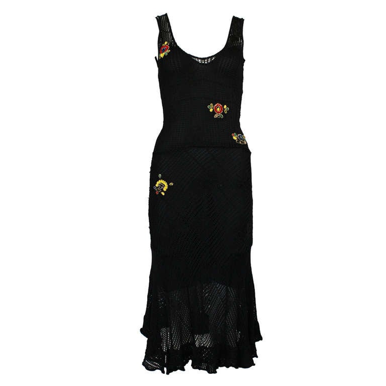 Christian Dior Black Resort Open Knit Dress with Beaded Embroideries For Sale
