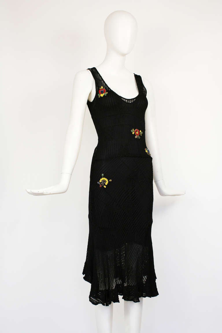 Christian Dior Black Resort Open Knit Dress with Beaded Embroideries In Excellent Condition For Sale In New York, NY