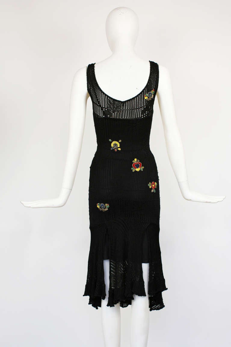 Christian Dior Black Resort Open Knit Dress with Beaded Embroideries For Sale 1
