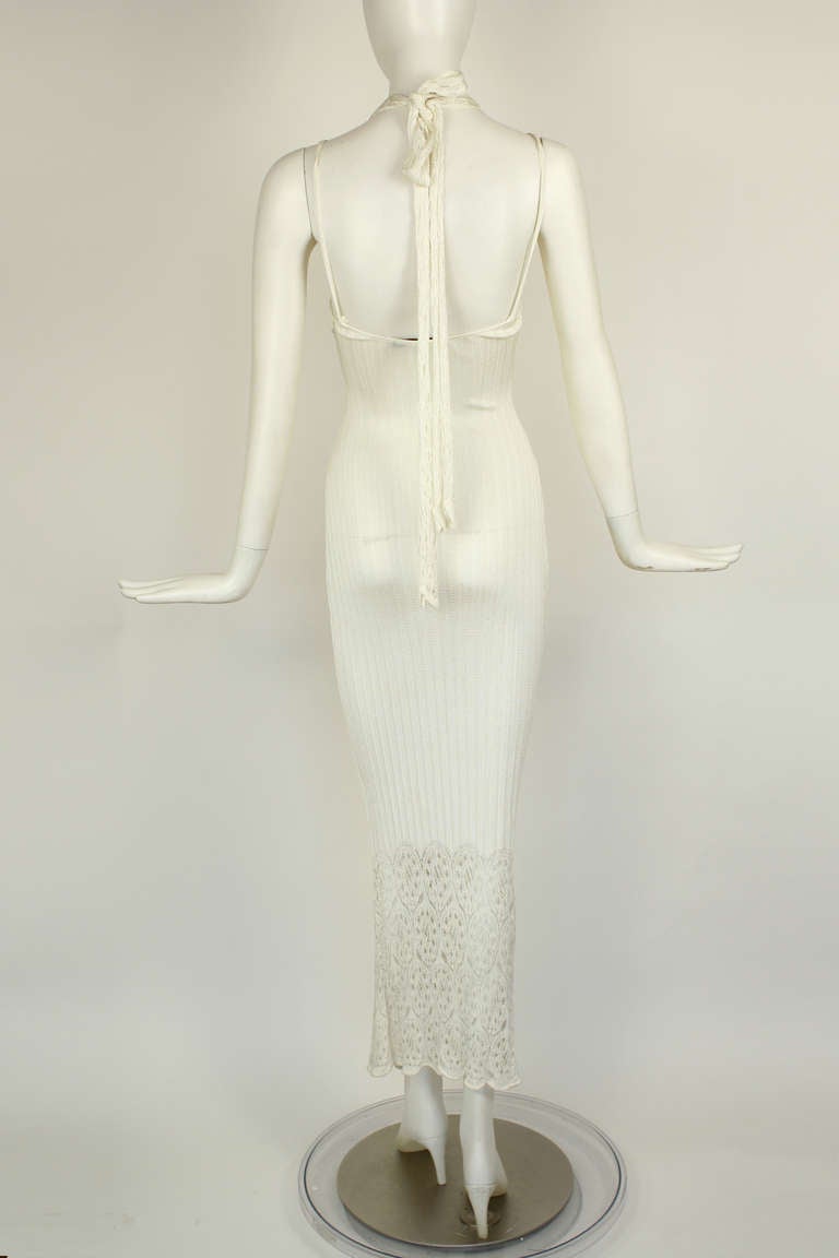 John Galliano White Open Knit Resort Dress / Beach Wedding For Sale 1