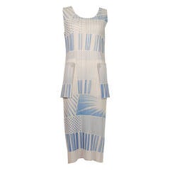 Pleats Please Issue Miyake Blue and White Summer Dress