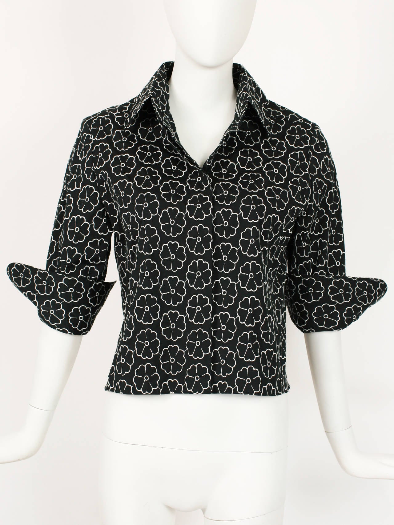 Chanel Black Camelia Embroidred Shirt In Excellent Condition For Sale In New York, NY