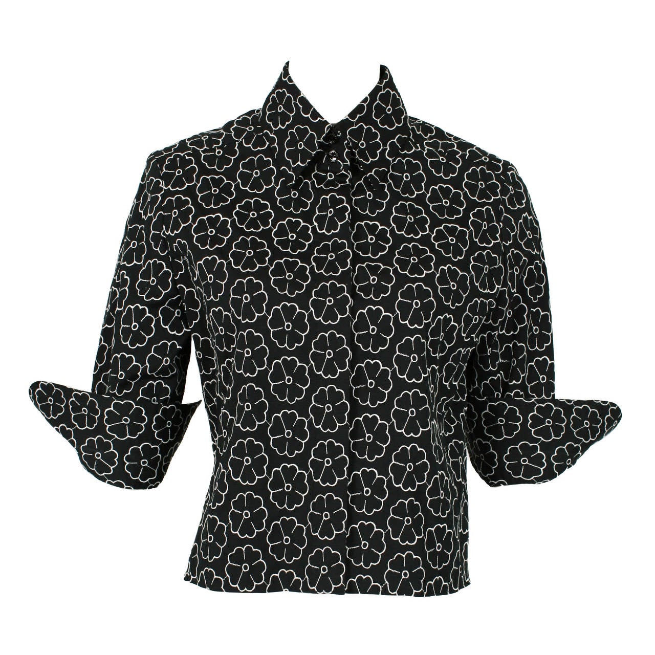 Chanel Black Camelia Embroidred Shirt For Sale