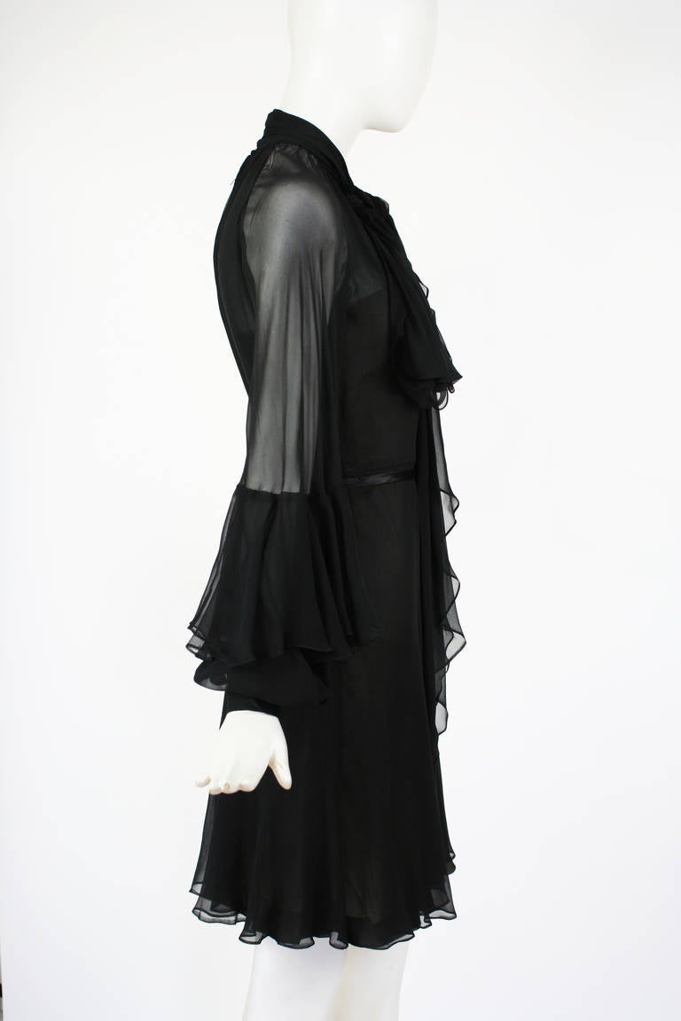 Christian Dior Black Chiffon Dress with Unique Blouson Sleeves 1