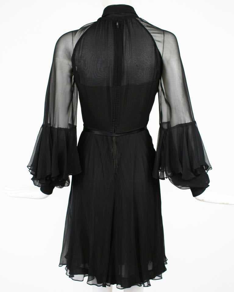 Christian Dior Black Chiffon Dress with Unique Blouson Sleeves 4