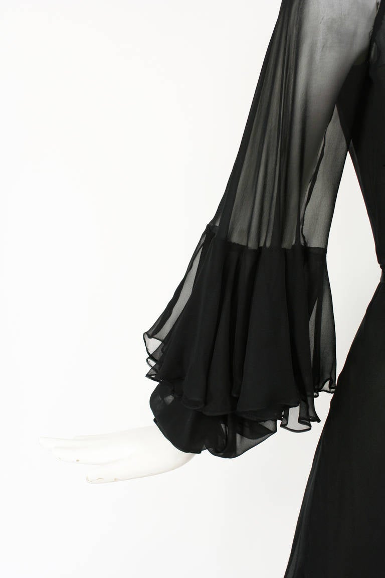Christian Dior Black Chiffon Dress with Unique Blouson Sleeves 2