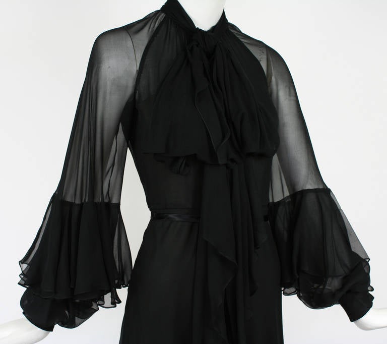 Christian Dior Black Chiffon Dress with Unique Blouson Sleeves 3