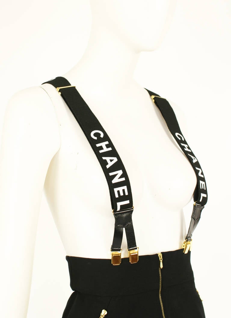 Iconic Chanel 1990s Black and White Suspenders Mint Condition In Excellent Condition For Sale In New York, NY
