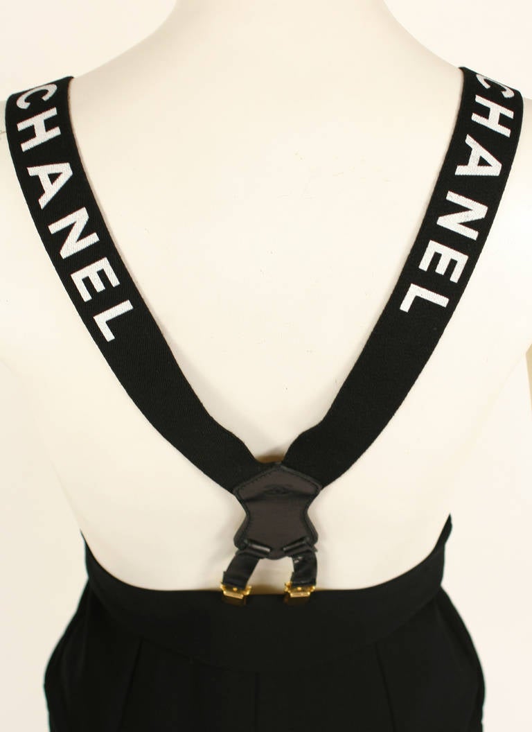 Iconic Chanel 1990s Black and White Suspenders Mint Condition For Sale 2