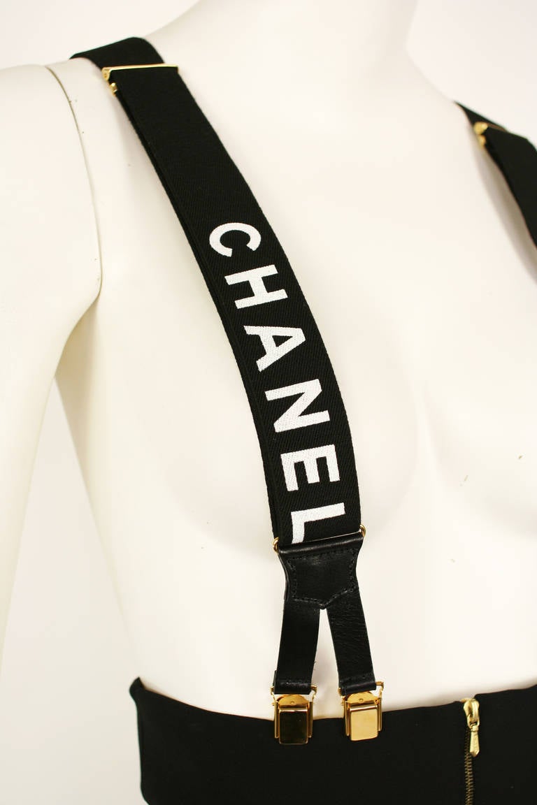 Women's Iconic Chanel 1990s Black and White Suspenders Mint Condition For Sale