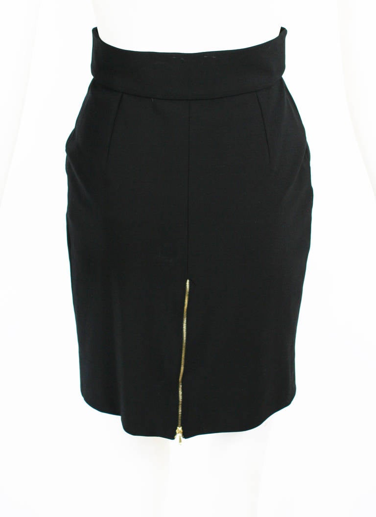 Women's Chanel 1990's High Waisted Black Zipper Skirt