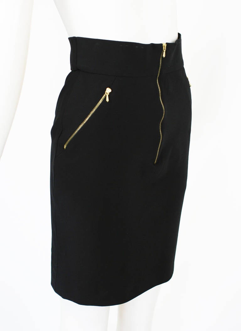 Chanel 1990's High Waisted Black Zipper Skirt In Excellent Condition In New York, NY