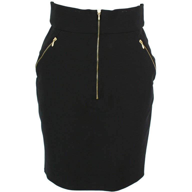 Chanel 1990's High Waisted Black Zipper Skirt