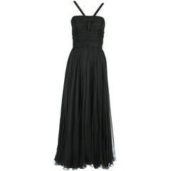 Ben Reig 1950s Black Silk Chiffon Dress Gown