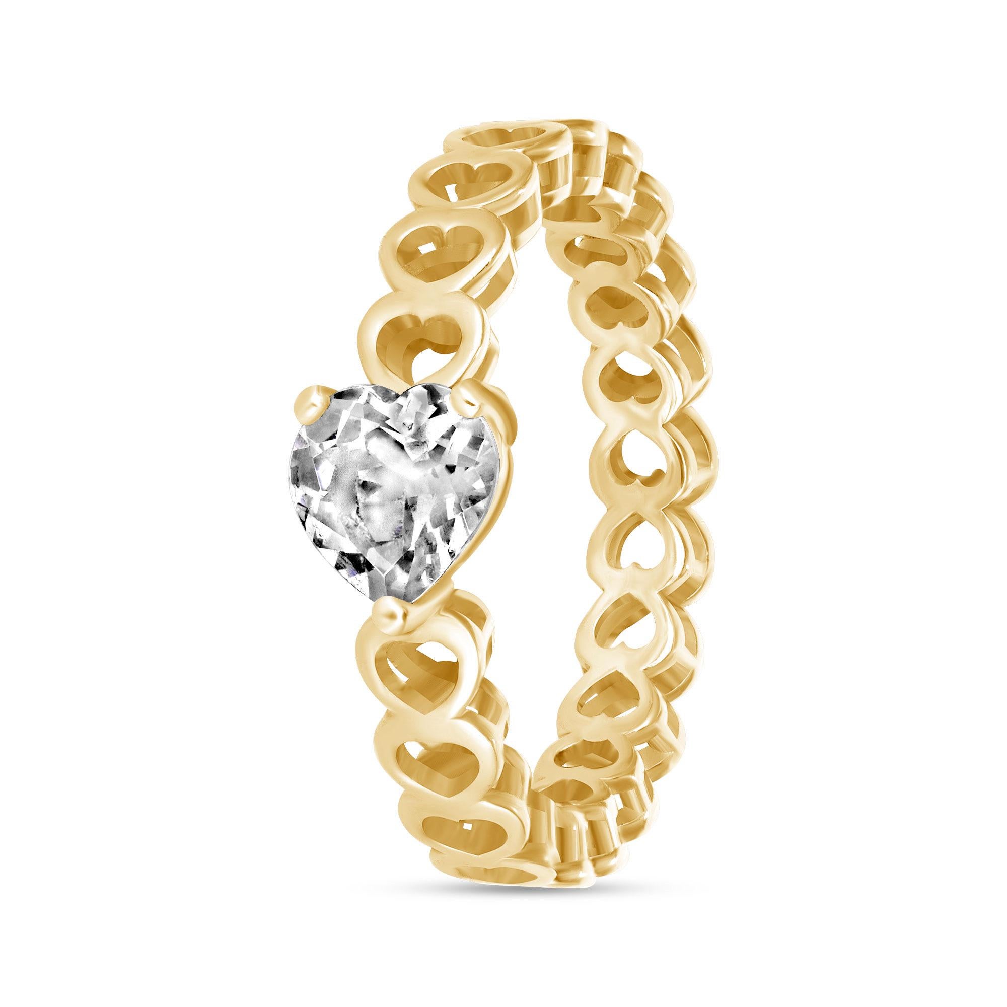 Diamant-Herz Solitär-Ring aus 14 Karat Gelbgold, Größe 4