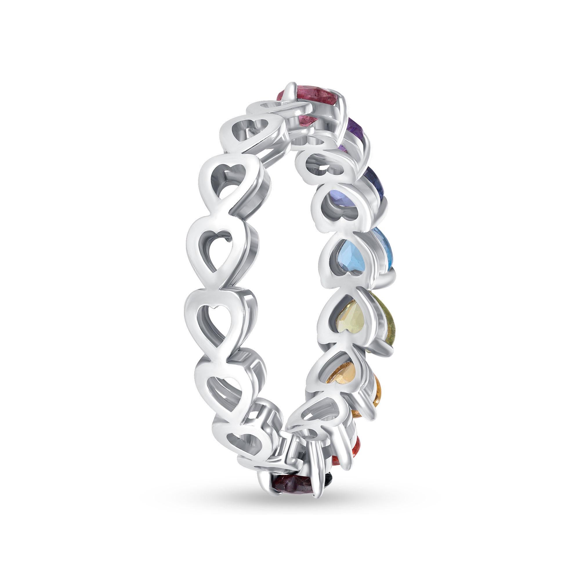 Halb-Eternity-Ring aus 14 Karat Weißgold mit Regenbogenmuster, Größe 4 im Zustand „Neu“ im Angebot in Miami Beach, FL