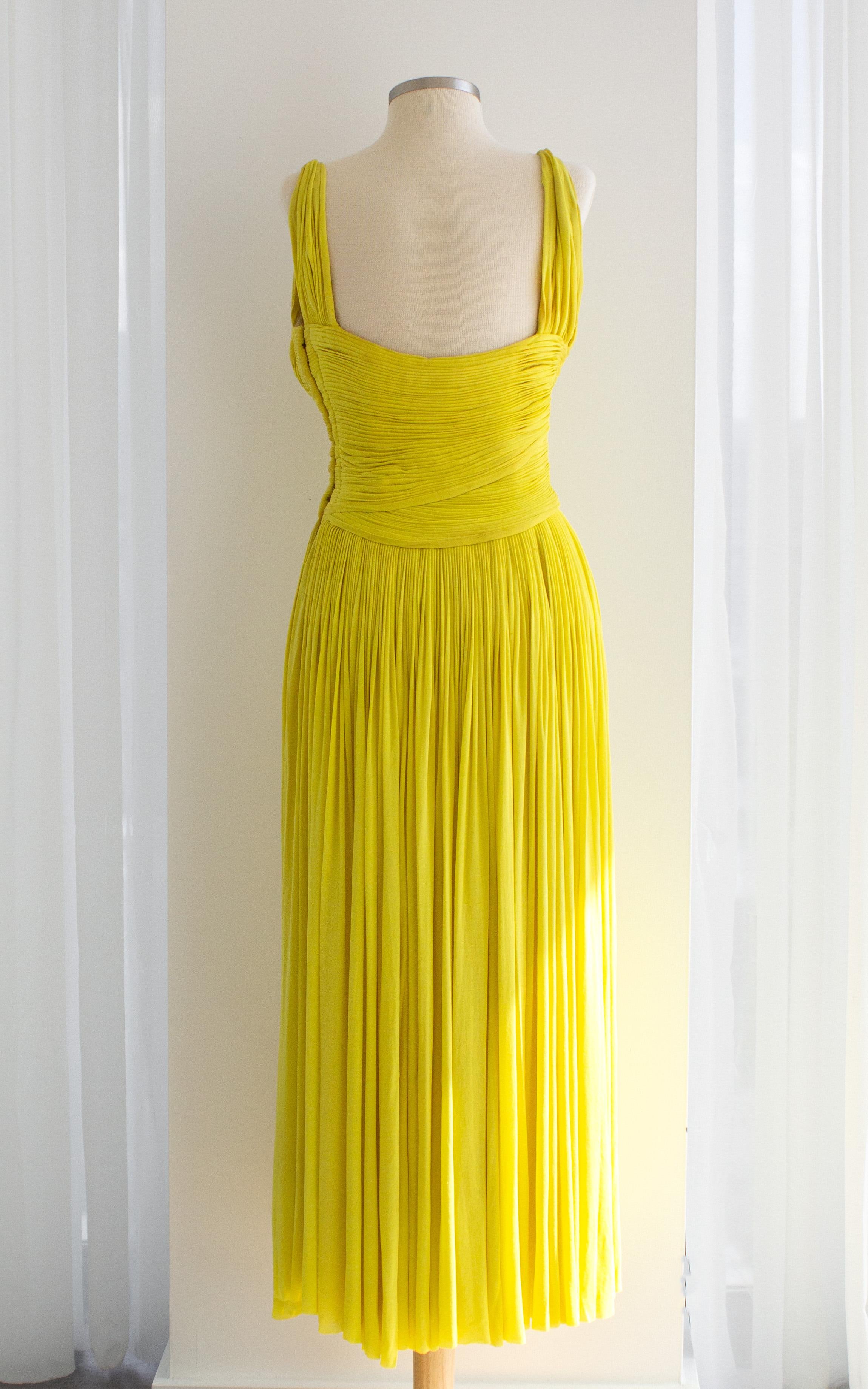 Madame Grès Haute Couture 1956 Pleated Chartreuse Yellow Jersey Hellenic Gown For Sale 3