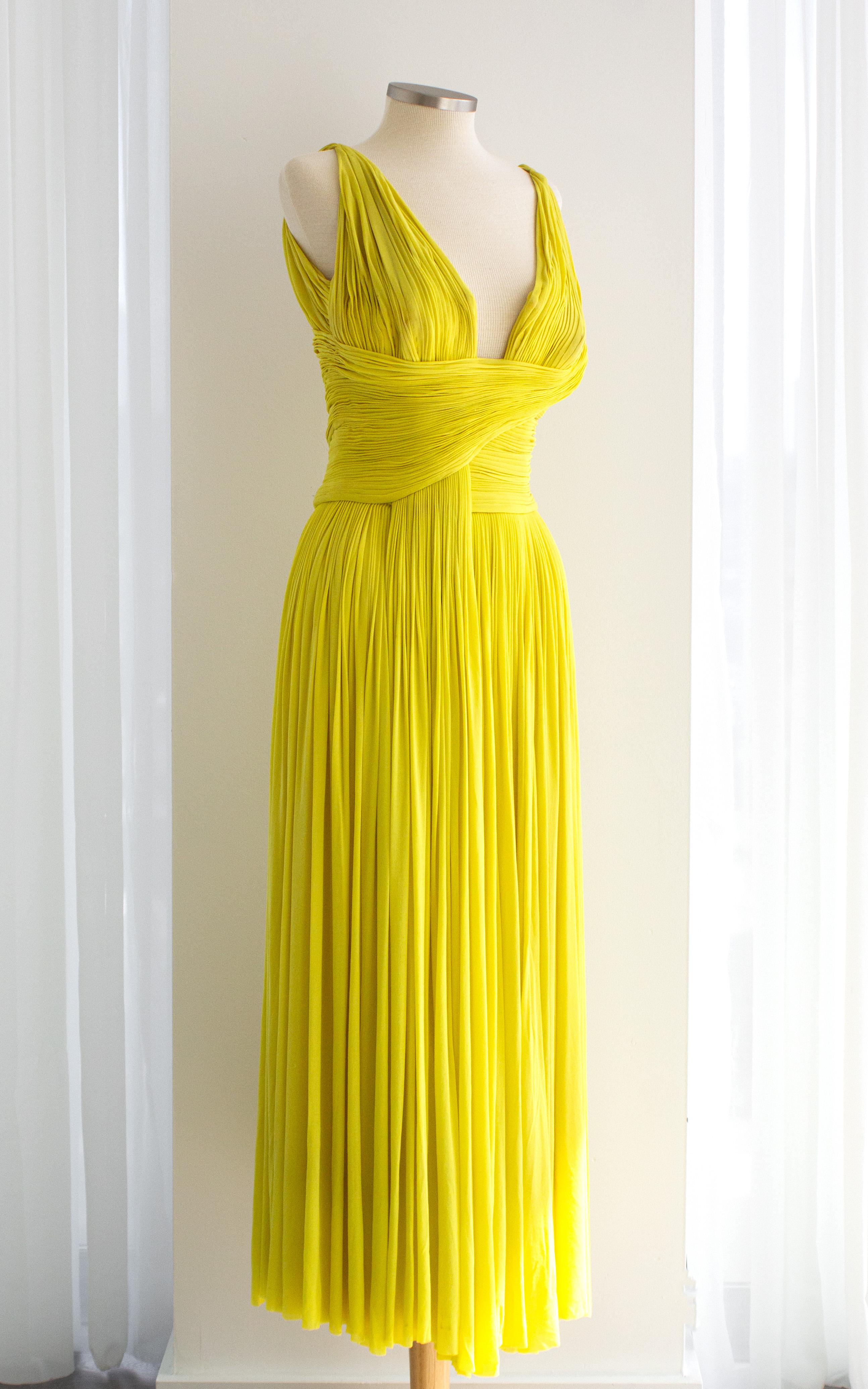 Women's Madame Grès Haute Couture 1956 Pleated Chartreuse Yellow Jersey Hellenic Gown For Sale