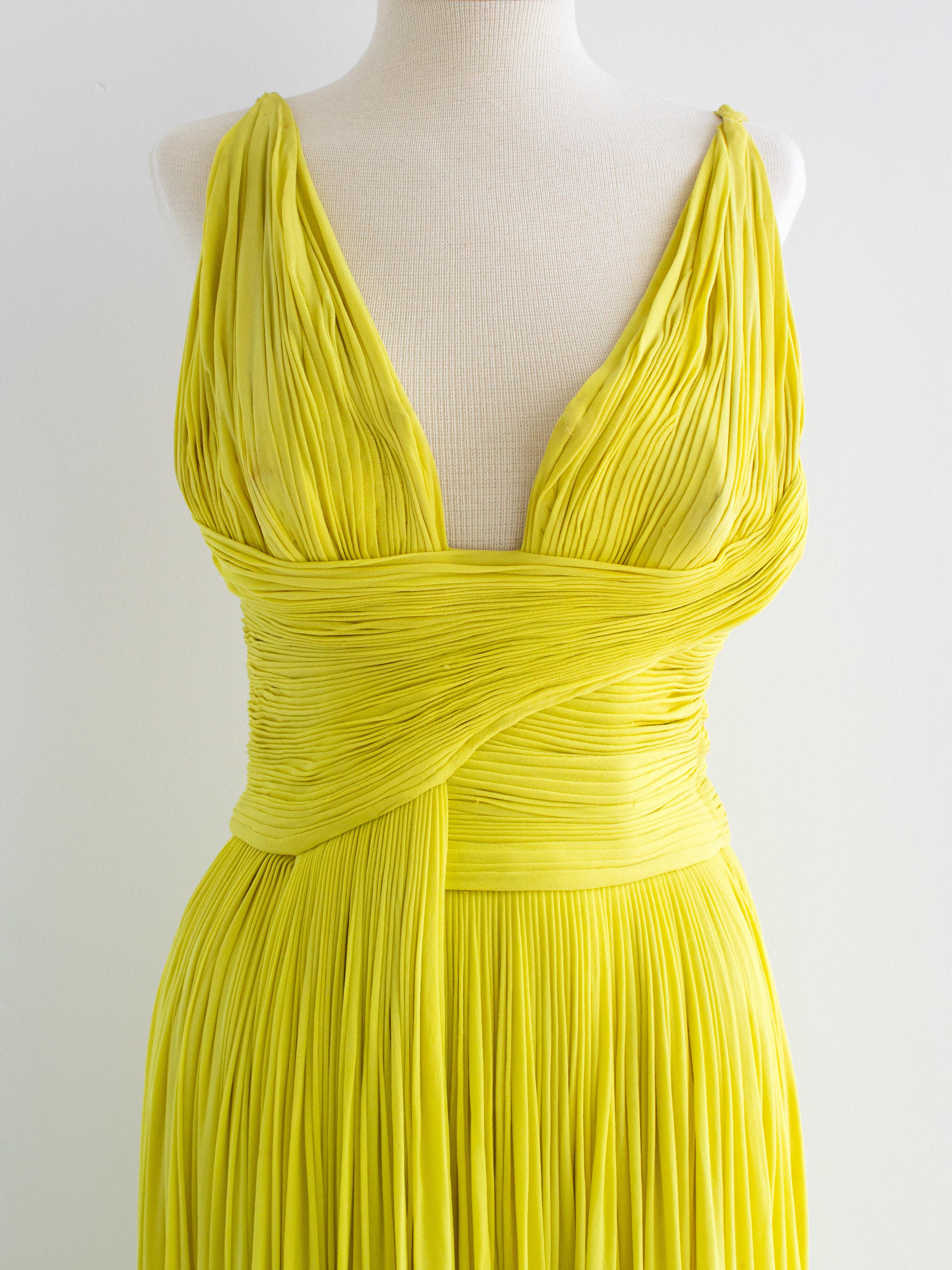 Madame Grès Haute Couture 1956 Pleated Chartreuse Yellow Jersey Hellenic Gown For Sale 1