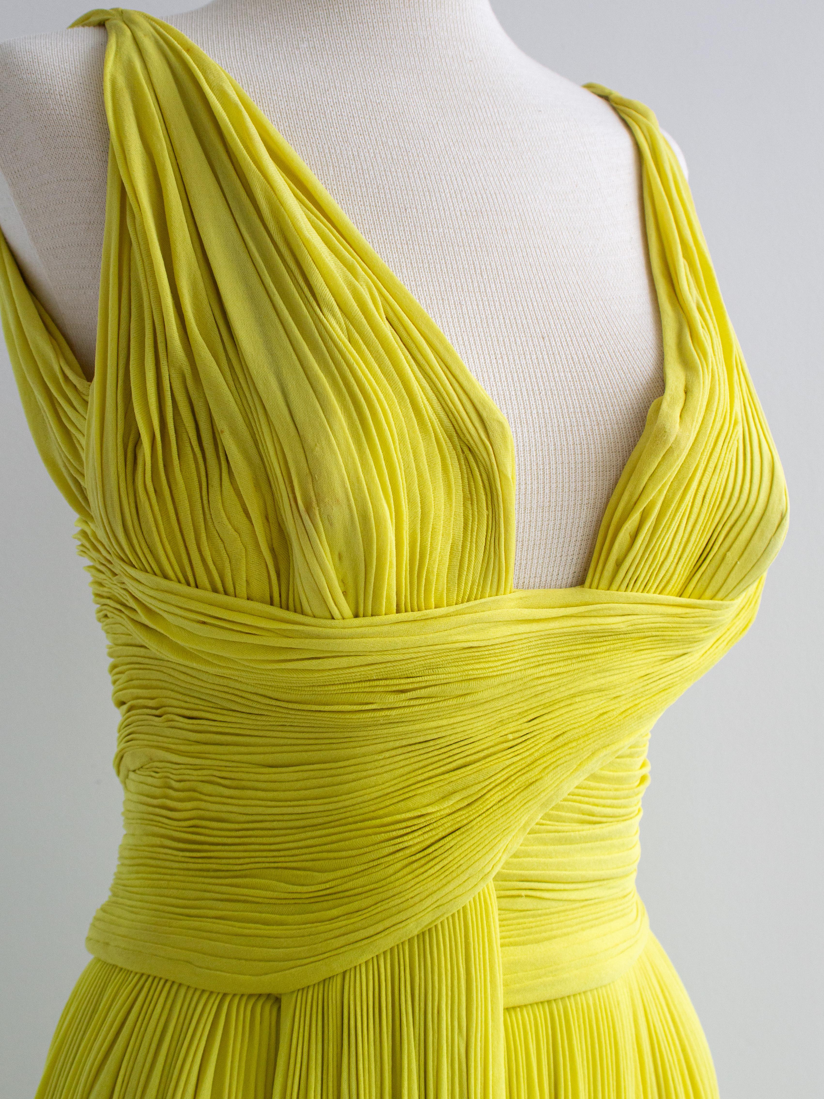 Madame Grès Haute Couture 1956 Pleated Chartreuse Yellow Jersey Hellenic Gown For Sale 4