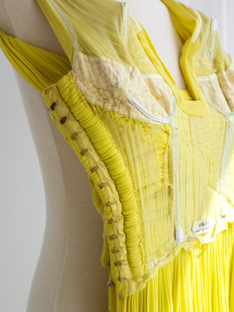 knee length dresses for ladies 1954 Jean Desss Haute Couture Attributed Pleated Yellow Silk-Chiffon