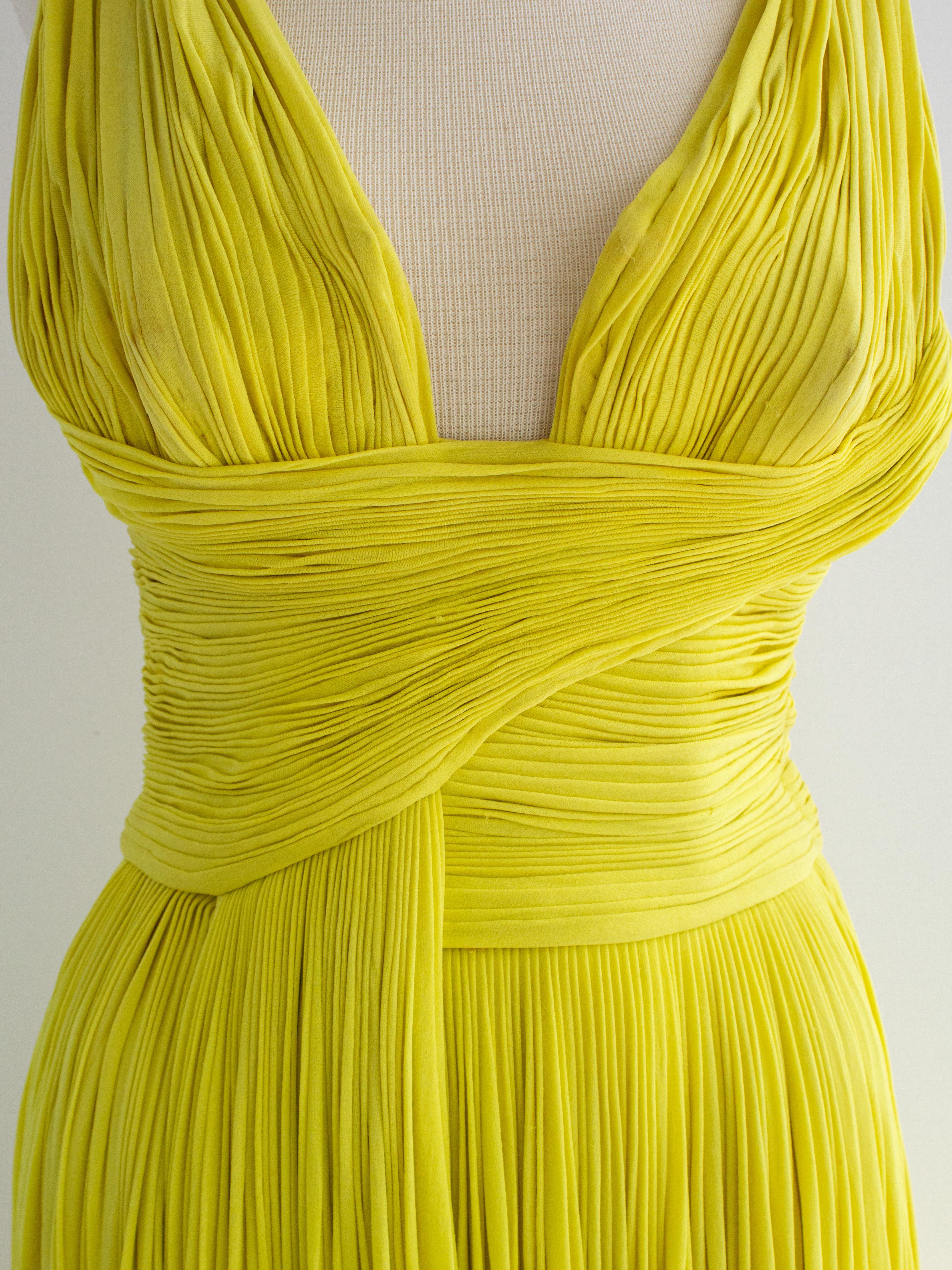 Madame Grès Haute Couture 1956 Pleated Chartreuse Yellow Jersey Hellenic Gown For Sale 5