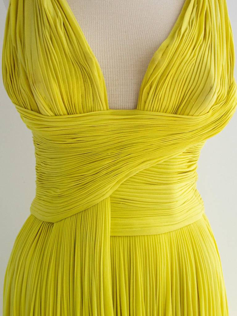 Madame Grs Haute Couture 1956 Pleated Chartreuse Yellow Jersey Hellenic Gown Madame Grs Haute Couture 1956 Pleated Chartreuse Yellow Jersey Hellenic Gown