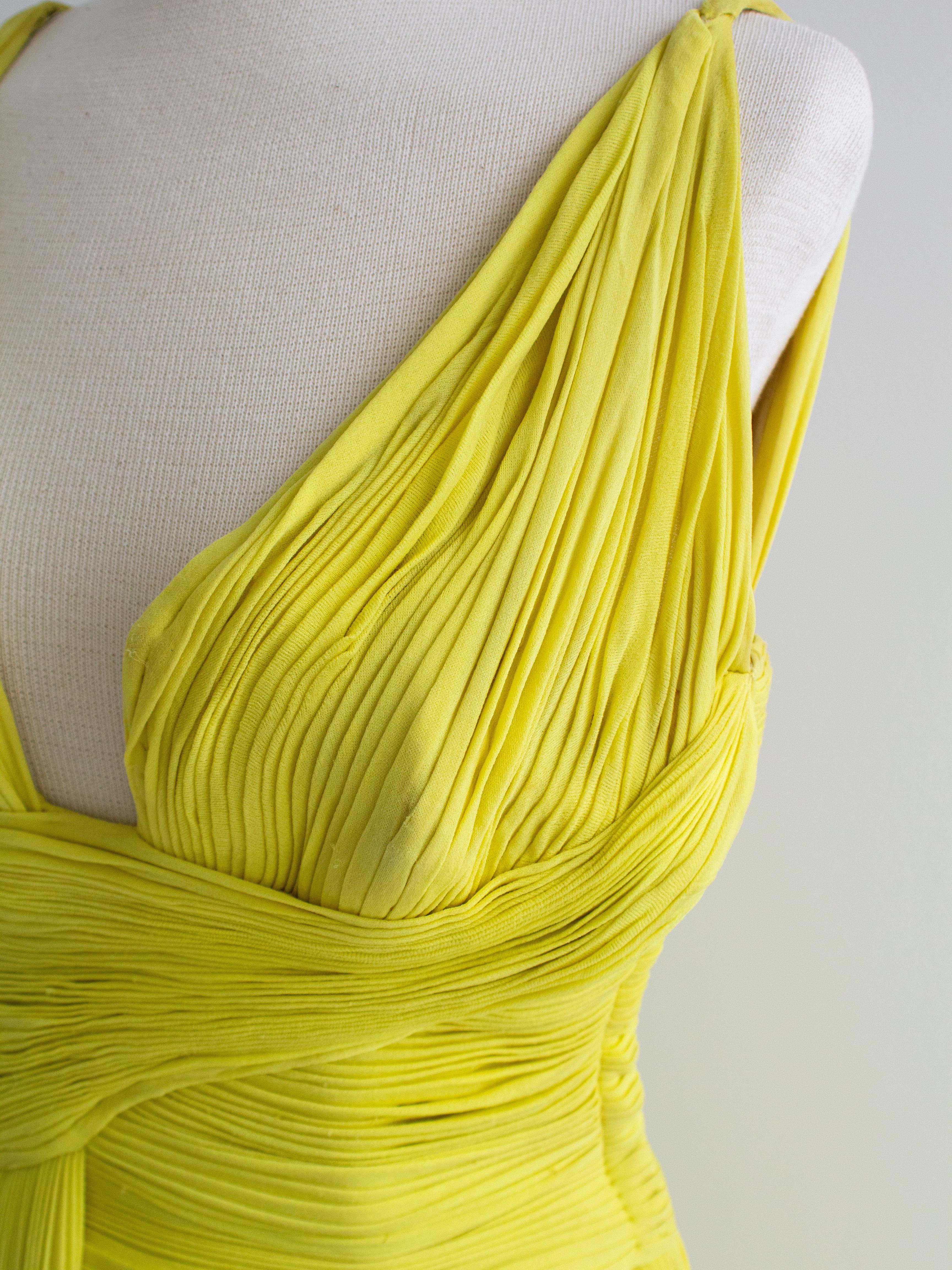 Madame Grès Haute Couture 1956 Pleated Chartreuse Yellow Jersey Hellenic Gown For Sale 6