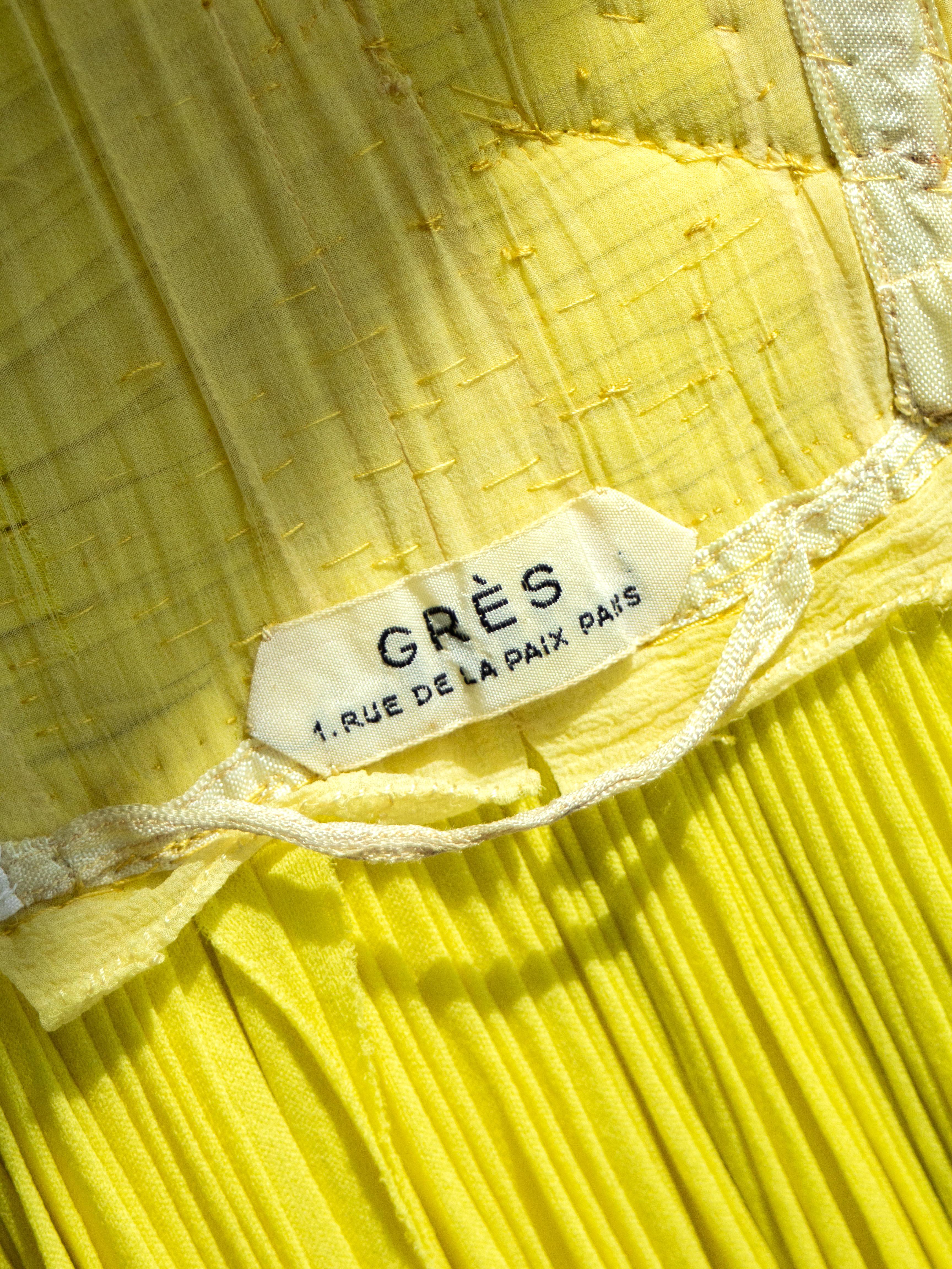 Madame Grès Haute Couture 1956 Pleated Chartreuse Yellow Jersey Hellenic Gown For Sale 8
