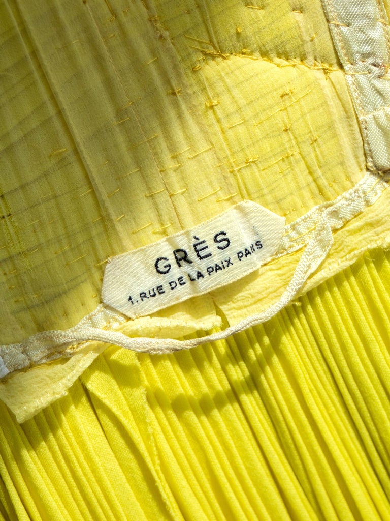 Madame Grs Haute Couture 1956 Pleated Chartreuse Yellow Jersey Hellenic Gown