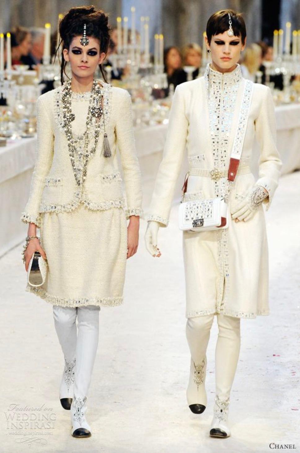 Introducing a breathtaking embellished skirt suit from the Chanel Metiers D'Art Pre-Fall 2012 Paris-Bombay collection. The Metiers D'Art collections are the epitome of craftsmanship in the world of ready-to-wear fashion, right before stepping into