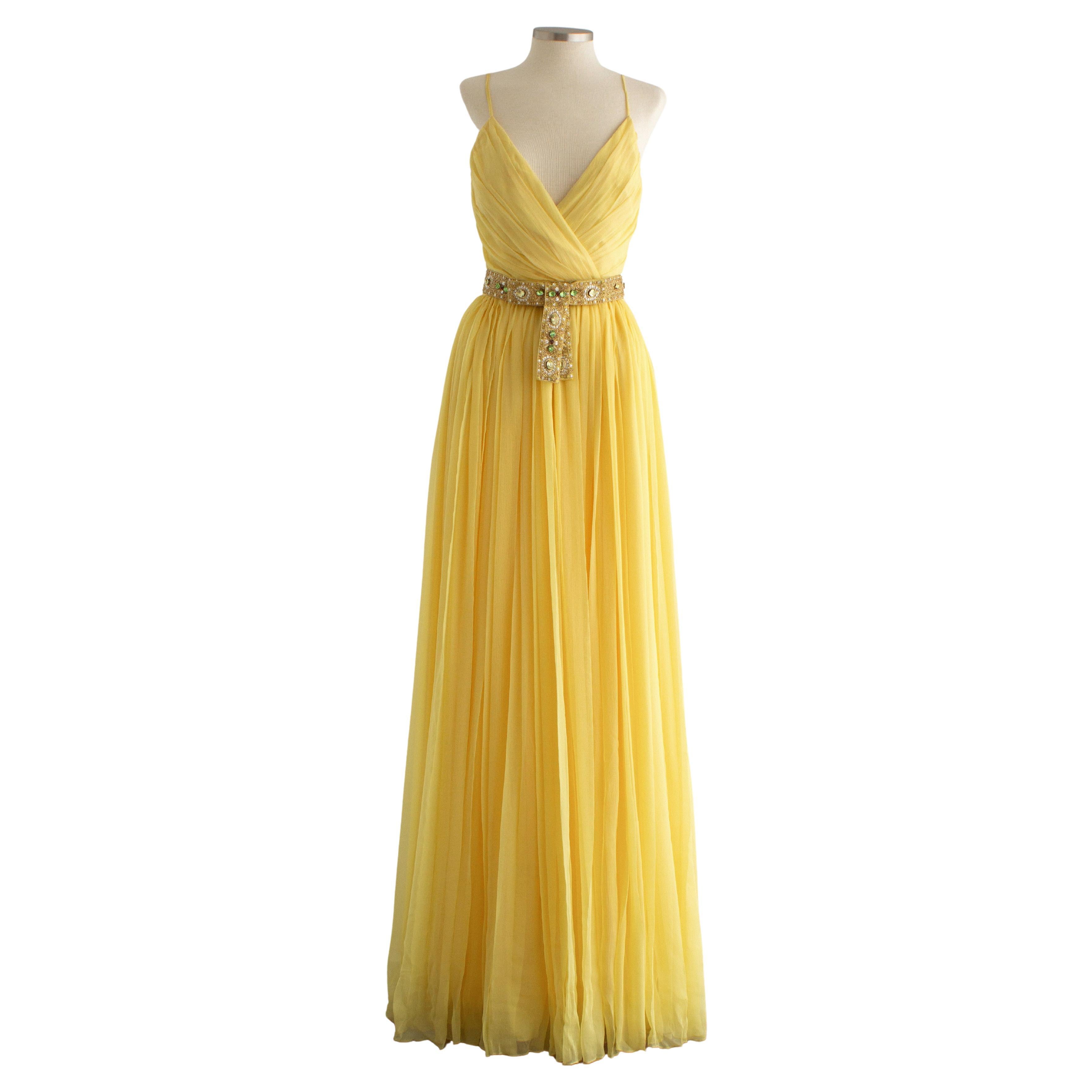 Christian Dior by John Galliano Resort 2008 Robe en soie jaune avec ceinture ornée de bijoux en vente