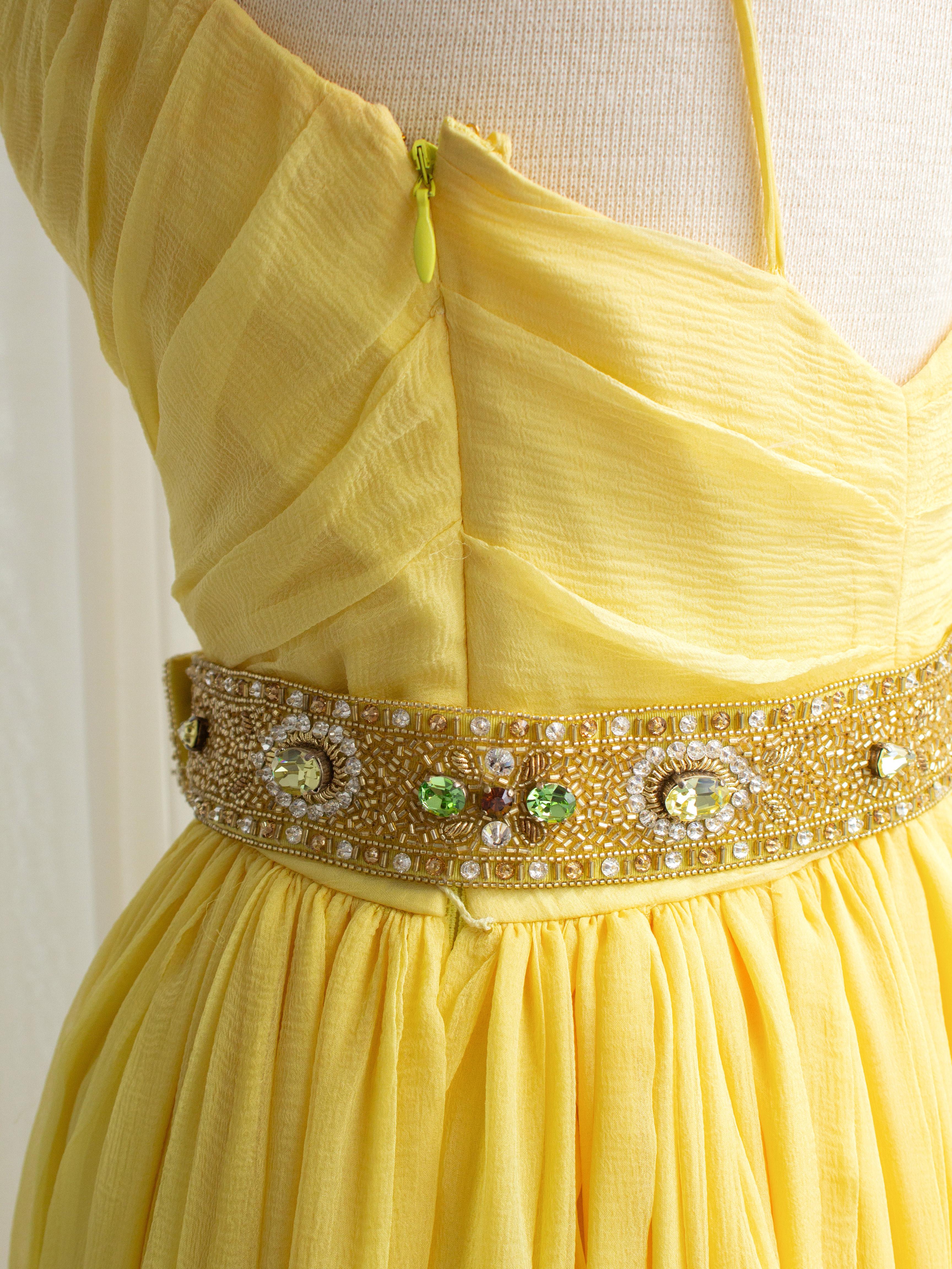 Christian Dior by John Galliano Resort 2008 Robe en soie jaune avec ceinture ornée de bijoux en vente 7