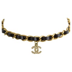 Chanel Vintage S/S1995 Barbie Schwarz Gold Kette Leder CC 95P Choker Halskette